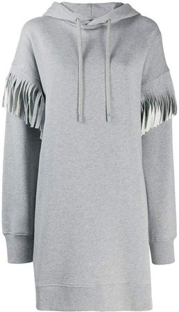 fringed long-line hoodie