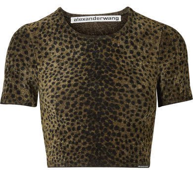 Cropped Animal-print Chenille Top - Army green