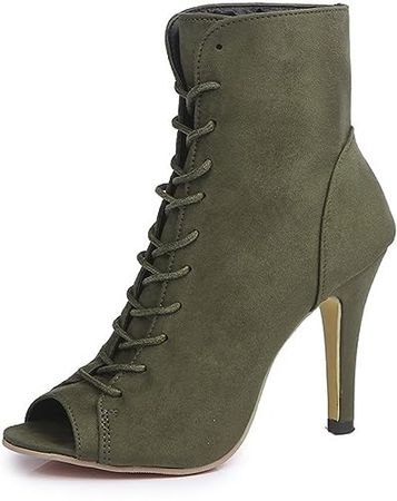 Amazon.com | GATUXUS Women Platform Open Toe Lace Up High Heel Boots Ankle Booties Pump Shoes (8, Army Green, numeric_8) | Ankle & Bootie