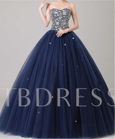 dark blue and silver sequined ball gown