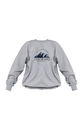 Ash Grey Colorado Print Oversized Sweatshirt | PrettyLittleThing USA