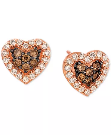 Le Vian Chocolate Diamond (1/4 ct. t.w.) & Nude Diamond (1/4 ct. t.w.) Heart Stud Earrings in 14k Rose Gold