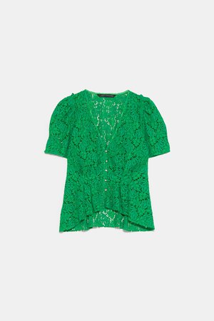LACE TOP WITH JEWEL BUTTON-TOPS-WOMAN | ZARA United States