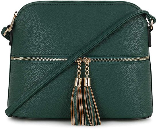 SG SUGU Lightweight Medium Dome Crossbody Bag with Tassel | Zipper Pocket | Adjustable Strap (Hunter Green): Handbags: Amazon.com