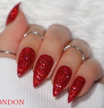 red glitter stiletto nails