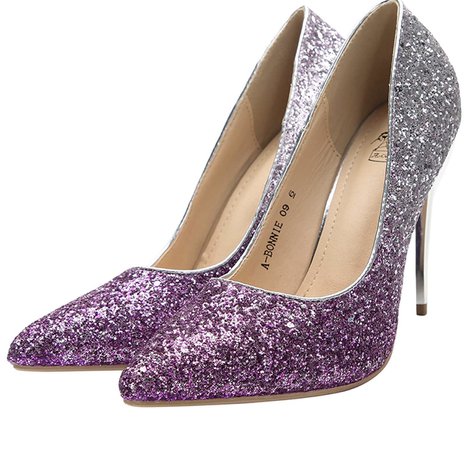 purple and silver glitter heels