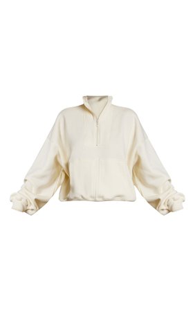 Cream Half Zip Double Pocket Seam Detail Sweatshirt | PrettyLittleThing USA