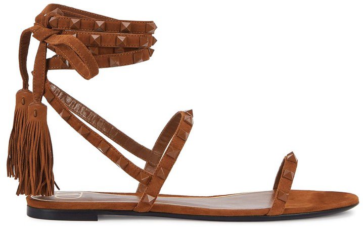 Rockstud brown suede sandals