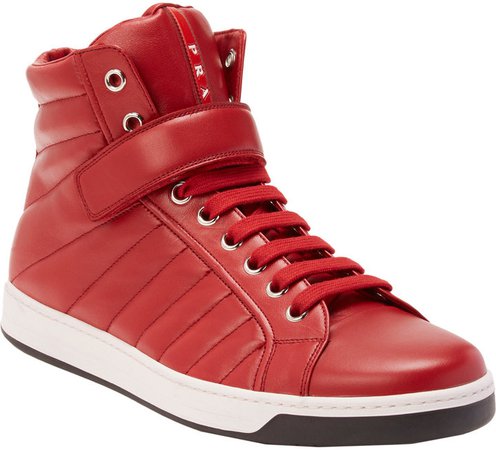 Prada leather high top sneakers red