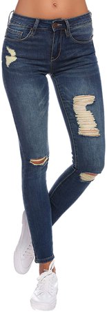 Resfeber Women's Ripped Skinny Jeans Stretch Distressed Jeans Comfy Destroyed Jeans with Holes at Amazon Women's Jeans store