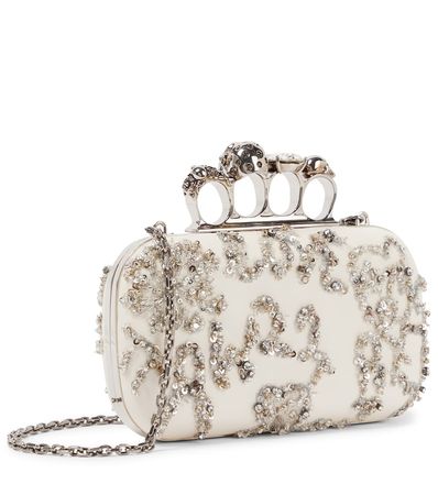 Alexander McQueen - Four Ring embellished leather clutch | Mytheresa