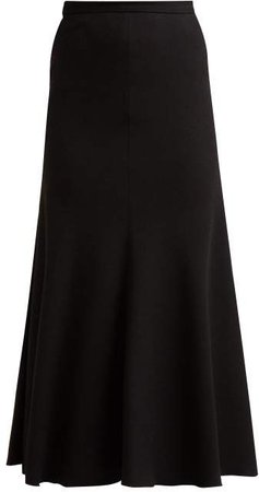 Bias Cut Crepe Midi Skirt - Womens - Black