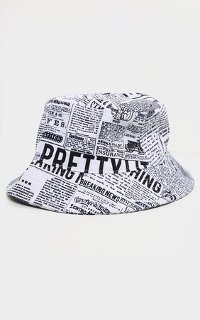 Monochrome News Paper Print Bucket Hat | PrettyLittleThing AUS