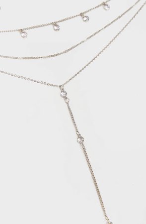 Silver Diamanté Drop Layering Necklace | Pretty Little Thing
