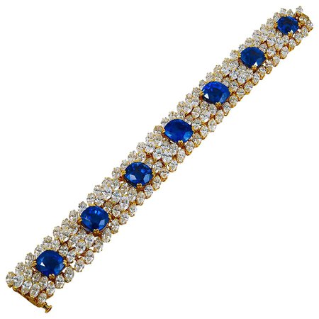 Cartier Diamond Ceylon Sapphire Yellow Gold Bracelet For Sale at 1stDibs