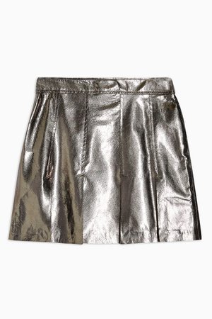IDOL Leather Silver Split Pleated Mini Skirt | Topshop