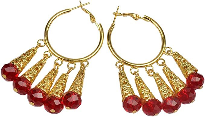 YUANYIRAN Big Circle Ear Buckle Earrings - Stone Tassel African Micronesia Ethnic Women Earrings Unique Country Hip Hop Drop Piercing Jewelry For Ladies Party Gifts,Red : Amazon.co.uk: Jewellery
