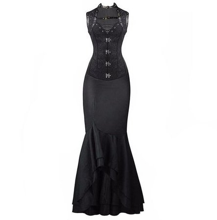 Black Victorian Corset Fishtail Dress