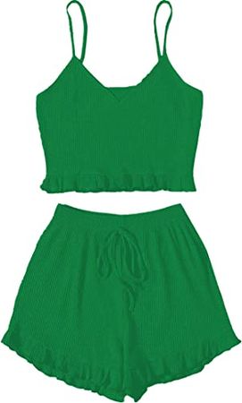 Light Green Avanova Women's Pajama Set Ruffle Trim Cami Top and Shorts 2 Piece Sleepwear Set at Amazon Women’s Clothing store