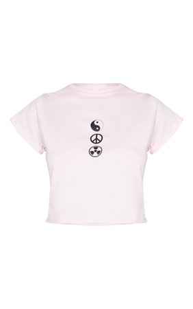 BABY PINK YING YANG SYMBOL CROPPED FITTED T SHIRT