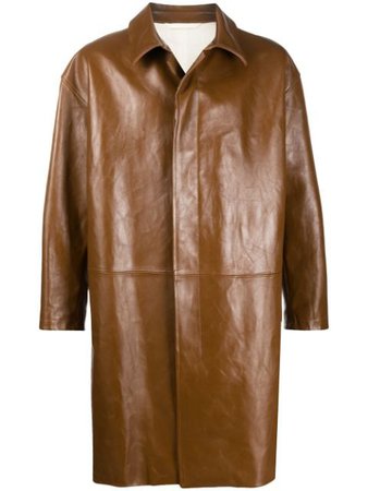 Raf Simons Single-Breasted Leather Coat 2016294001000060 Brown | Farfetch