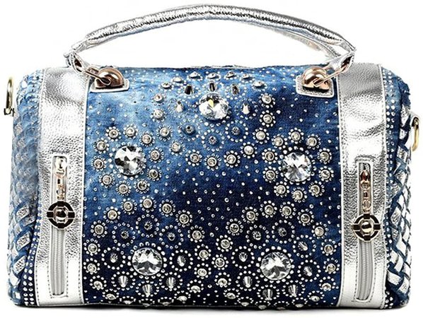 Donalworld Women's Woven Style Diamond Floral Decoration Denim Shoulder Handbag L Silver: Handbags: Amazon.com