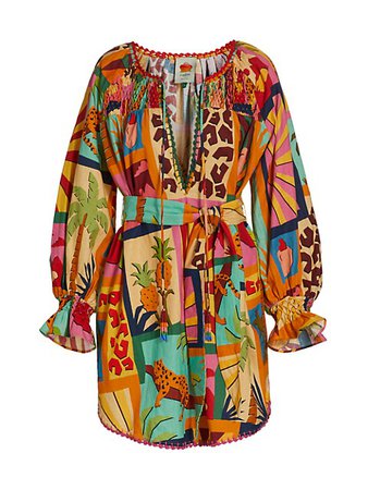 Shop Farm Rio Tropical Collage Linen-Blend Tunic Dress | Saks Fifth Avenue