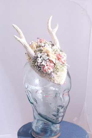 White Fascinator Antler Flower Crown Deer Antler Headband | Etsy