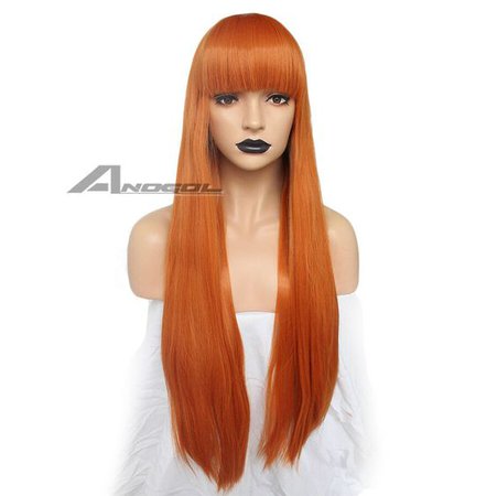 Anime Persona 5 Futaba Sakura Long Straight Hair Orange Synthetic Party Full Wig
