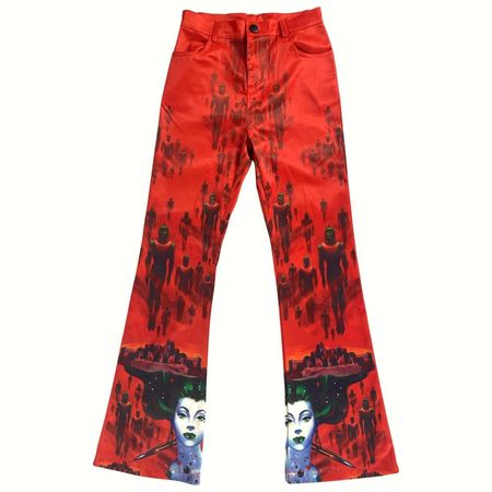 Sci-Fi Print Red Flare Pants