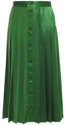 Pleated Silk-satin Midi Skirt