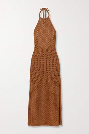 Karen Crocheted Cotton-blend Halterneck Maxi Dress - Light brown