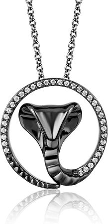 Amazon.com: Enchanted Disney Fine Jewelry Sterling Silver with Black Rhodium 1/10 Cttw Natural White Diamond Jafar Snake Circle Pendant Necklace, 18" Box Chain : Clothing, Shoes & Jewelry