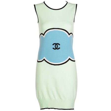 Chanel Green Blue Cashmere Logo Sleeveless Dress Runway, 2009 For Sale at 1stdibs