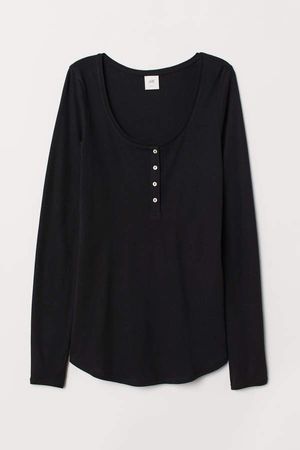 Jersey Top with Buttons - Black