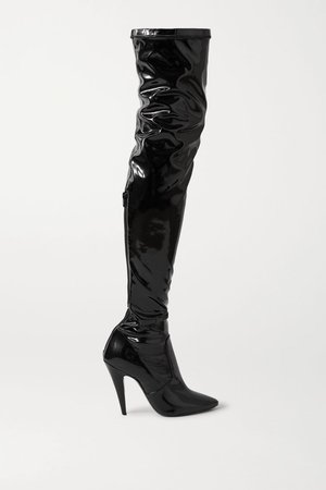 SAINT LAURENT Faux patent-leather over-the-knee boots