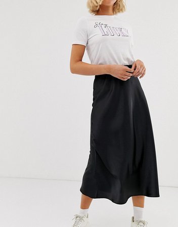 New Look satin midi skirt in black | ASOS