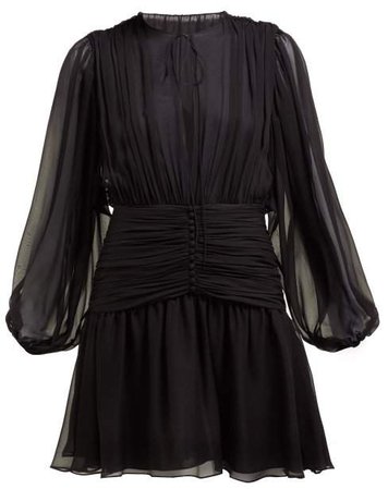 Gathered Silk Mousseline Mini Dress - Womens - Black