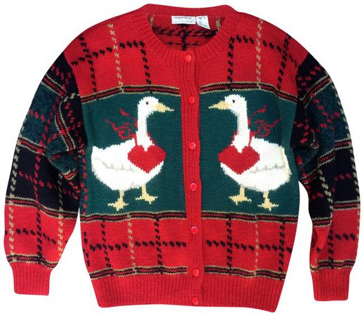 Vintage Christmas Novelty Holiday Duck Red Sweater - Tradesy