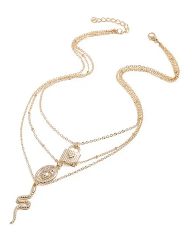 Gold Snake Lock Charm Layered Necklace
