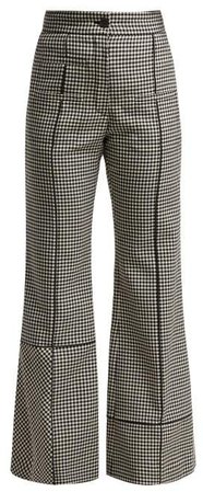 Flared Houndstooth Wool Trousers - Womens - Black White
