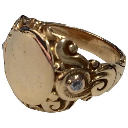 14K Signet Ring with Diamonds : Charles Anthony Antiques | Ruby Lane