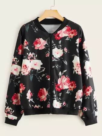 Floral Print Zip Up Bomber Jacket | SHEIN USA