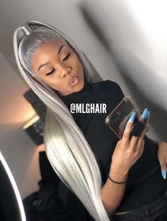 Pinterest - Lace Front Human Hair Wig Body Wave Ombre Grey Silver | L.O.O.K.S.