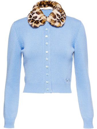 Shop blue Miu Miu leopard-print collar cashmere cardigan with Express Delivery - Farfetch