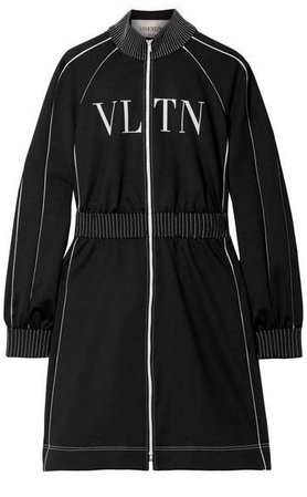 Silk Crepe-trimmed Printed Jersey Mini Dress - Black