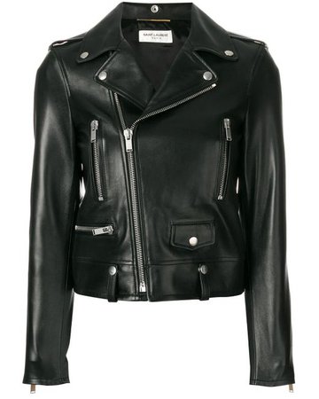 Saint Laurent Leather Cropped Biker Jacket in Nero (Black)