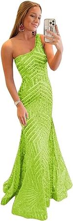 Amazon.com: Sequin Prom Dresses Long One Shoulder Ball Gown A Line Mermaid Formal Evening Dresses for Women : Clothing, Shoes & Jewelry