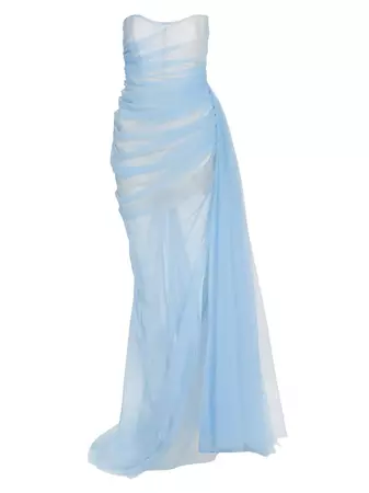 The Bar Cleo gathered Tulle Strapless Gown cielo light blue