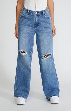 PacSun Light Blue Ripped High Waisted Baggy Jeans | PacSun